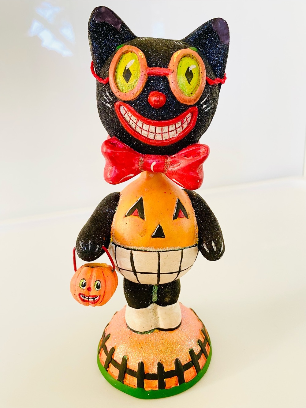 Dept 56 Halloween Figurine Black Cat Bobble Head Pumpkin Trick or Treat 56.35241